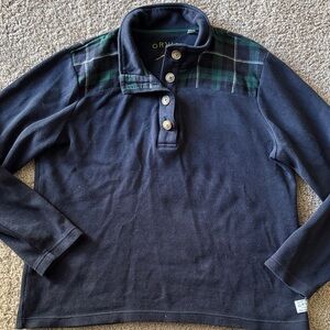 Orvis Men's Polo with Navy and Green Plaid